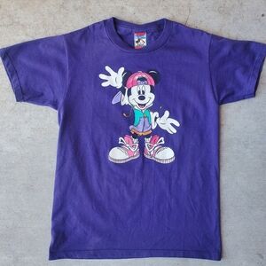 Vintage 90's Disney Mickey Mouse‎ Hip Hop Purple Tshirt, Kids Size M